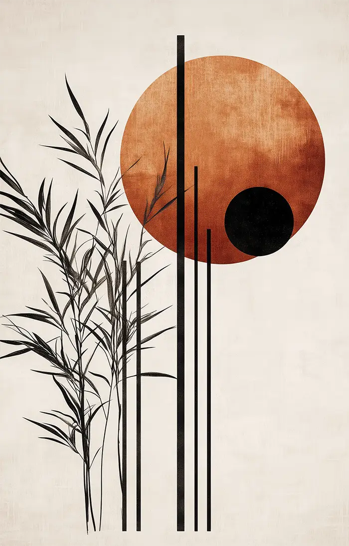 Akustikdæmpende panel fra inex world of art i designet Bamboo Sunset. Akustikdæmpende paneler der skaber god lyd i et rum.