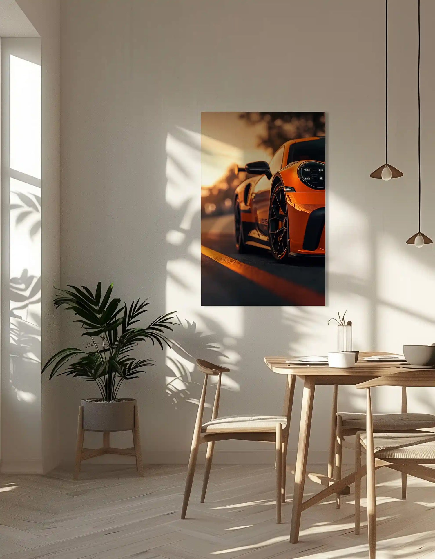 InEx World Of Art miljøbillede af akustikbillede med en orange porsche