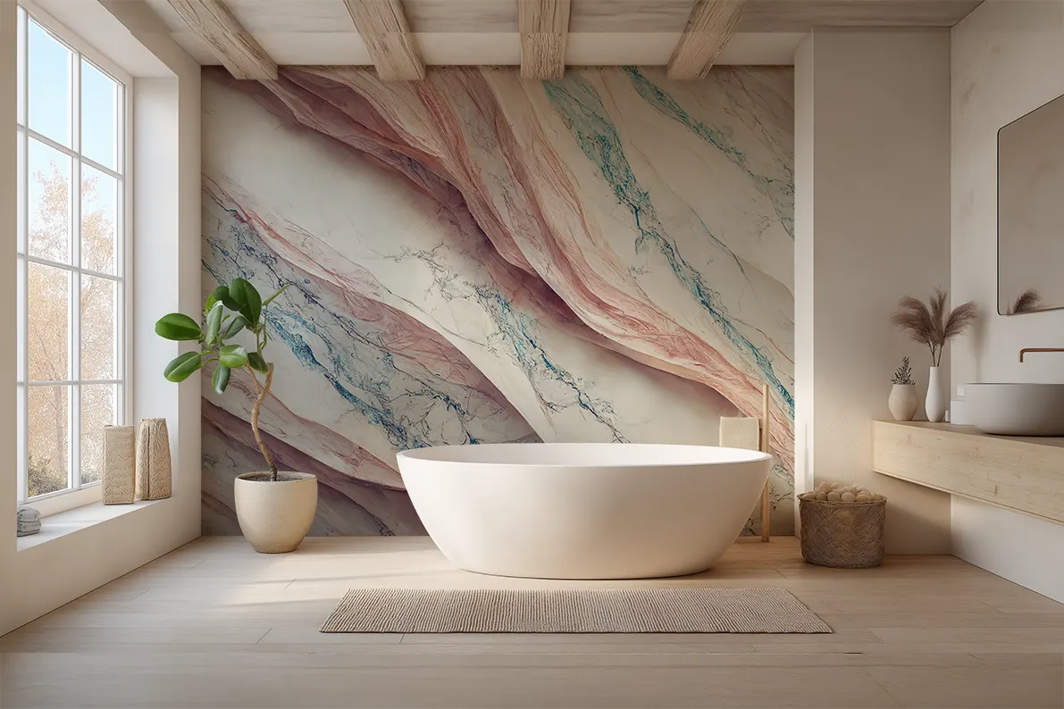 Rosa & Blå Marmor - Akustikvæg