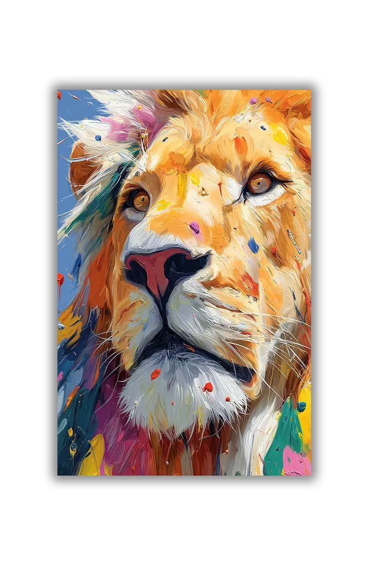 malet løve på et akustikbillede