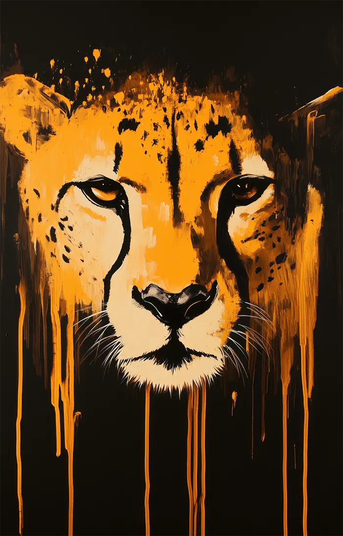 Akustikdæmpende panel fra inex world of art i designet Orange Cheetah. Akustikdæmpende paneler der skaber god lyd i et rum.