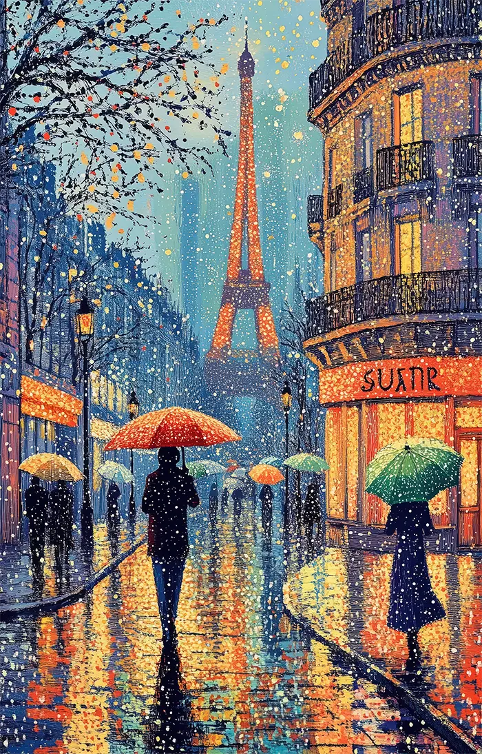 Akustikdæmpende panel fra inex world of art i designet Rainy Paris. Akustikdæmpende paneler der skaber god lyd i et rum.
