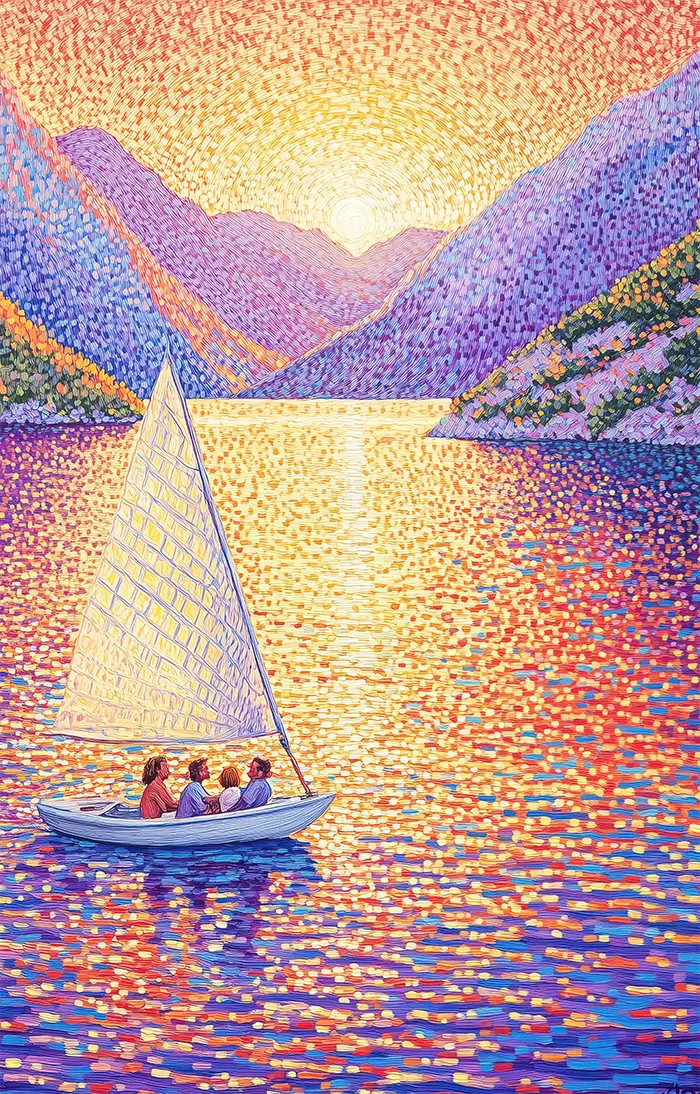 Akustikdæmpende panel fra inex world of art i designet Sunset Sail. Akustikdæmpende paneler der skaber god lyd i et rum.