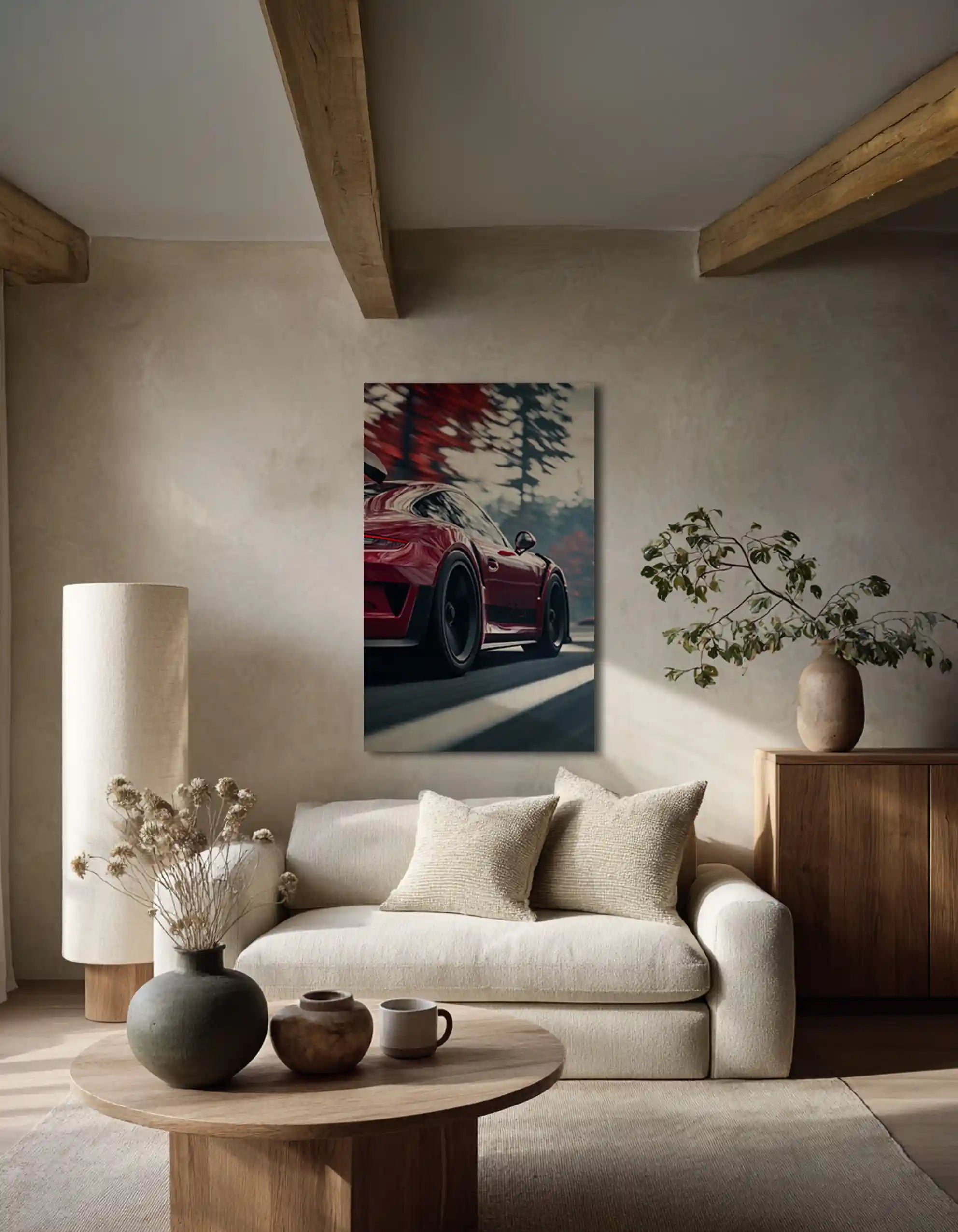 Inex World Of Art akustikbilleder miljøbillede i råt miljø med akustikpanel motivet crimson autumn